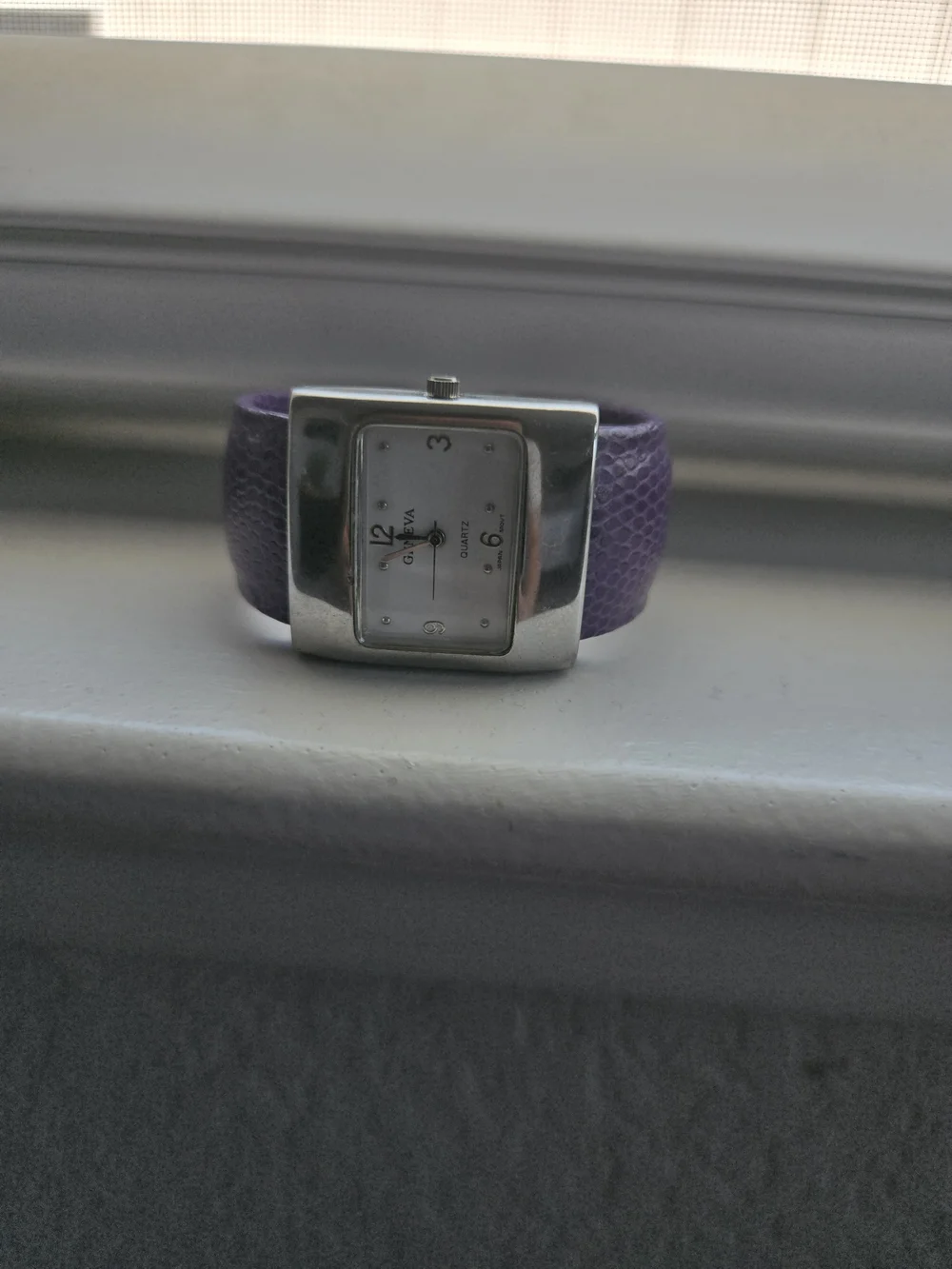 Geneva Women's Square Silver Case Quartz Watch with Purple Strap